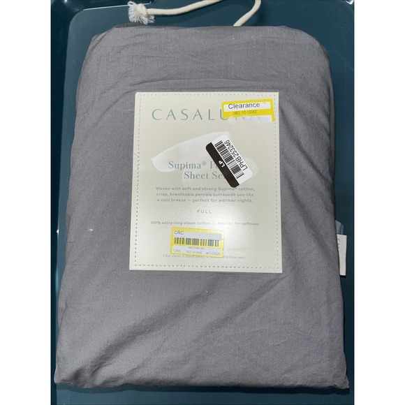 Casaluna Full Size Washed Supima Cotton Percale Solid Dark Gray 4 Pc Sheet Set - Picture 1 of 2